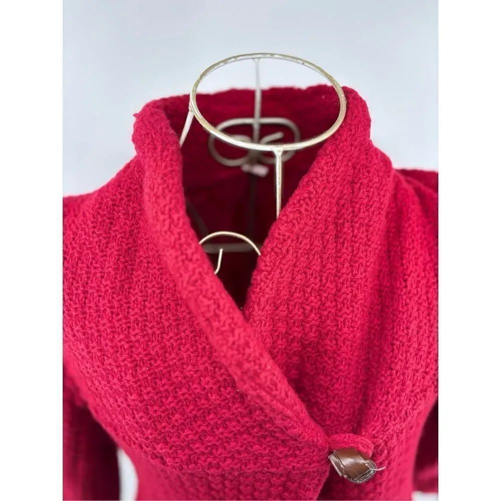 Free People Lambswool Knit One Button Wrap Jacket Size XS Red - Picture 5 of 9